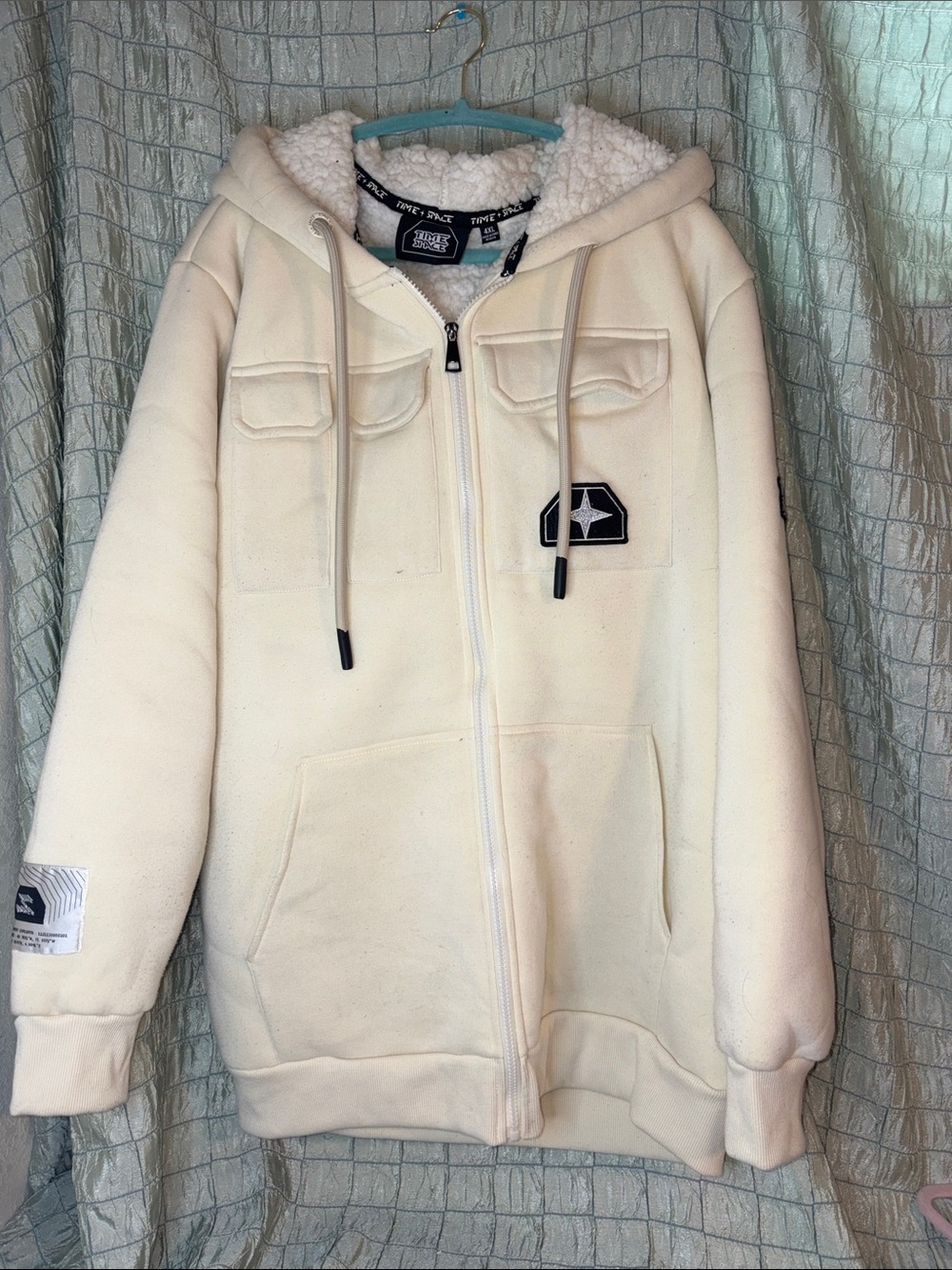 Cream Hooded Ski & Snow Jacket with Sherpa Lining